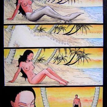 Dessin intitulée "Un amour de Sirène" par Kangol Le Droïd, Œuvre d'art originale