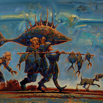 Картина под названием "Рыбный день" - Konstantin Kansky (Kanskyart), Подлинное произведение искусства, Масло Установлен на Д…