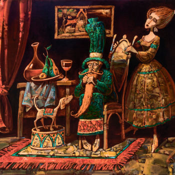 Painting titled "Дрессировщик" by Konstantin Kansky (Kanskyart), Original Artwork, Oil Mounted on Wood Stretcher frame