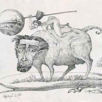 Рисунок под названием "В звериной шкуре." - Konstantin Kansky (Kanskyart), Подлинное произведение искусства, Карандаш