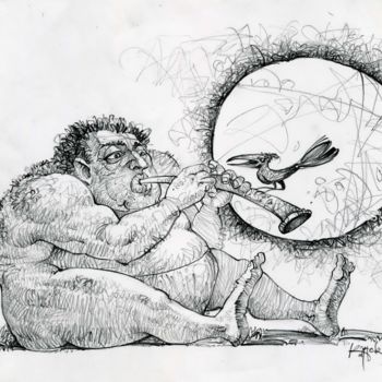 Drawing titled "Улетевшая мелодия." by Konstantin Kansky (Kanskyart), Original Artwork, Pencil