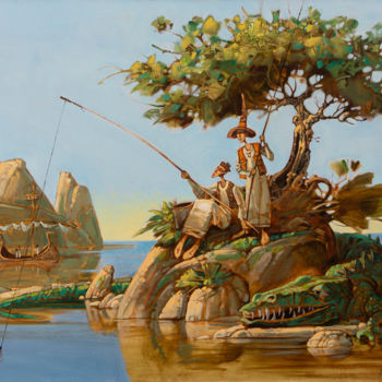 Painting titled "Увлеклись" by Konstantin Kansky (Kanskyart), Original Artwork, Oil Mounted on Wood Stretcher frame
