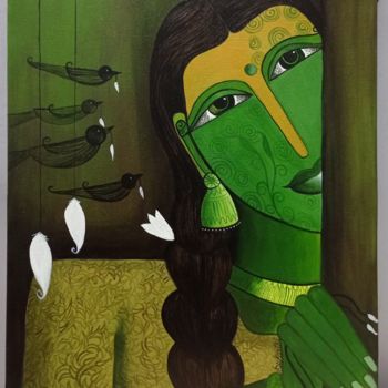 Картина под названием "Beauty of woman" - Sukanthi Kp, Подлинное произведение искусства, Акрил Установлен на Деревянная рама…