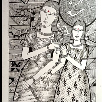 Zeichnungen mit dem Titel "Sister Love" von Sukanthi Kp, Original-Kunstwerk, Kugelschreiber