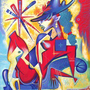 Schilderij getiteld "blue-hat" door Kaola Oty, Origineel Kunstwerk