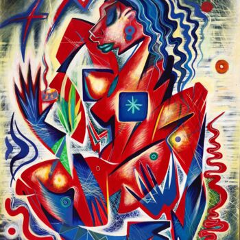 Pittura intitolato "Red cubist woman" da Kaola Oty, Opera d'arte originale, Acrilico