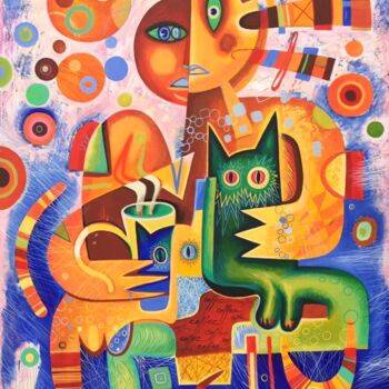 Malarstwo zatytułowany „Cubist woman with c…” autorstwa Kaola Oty, Oryginalna praca, Akryl