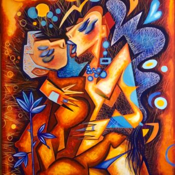Pintura intitulada "The Blue Love Rose" por Kaola Oty, Obras de arte originais, Acrílico