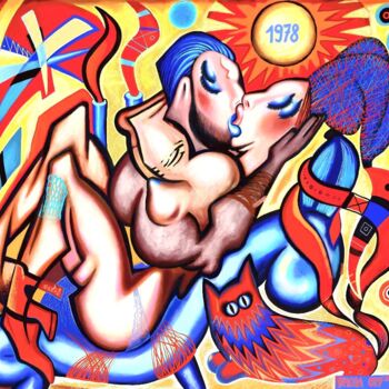 Peinture intitulée "Kiss kiss kiss" par Kaola Oty, Œuvre d'art originale, Acrylique