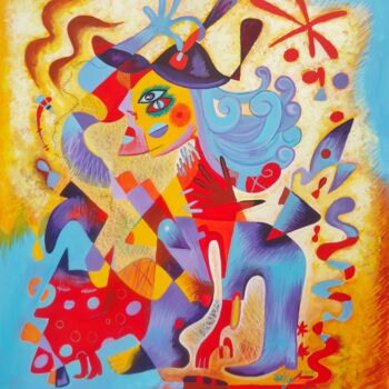 Картина под названием "Woman with violet h…" - Kaola Oty, Подлинное произведение искусства