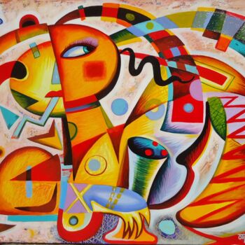 Painting titled "Cubist woman with g…" by Kaola Oty, Original Artwork