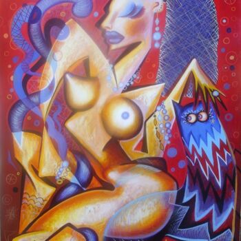 Schilderij getiteld "Femme sensuelle" door Kaola Oty, Origineel Kunstwerk