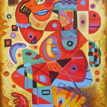 Painting titled "Pregnant cubist wom…" by Kaola Oty, Original Artwork, Acrylic