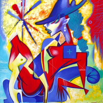 Pintura titulada "blue-hat" por Kaola Oty, Obra de arte original