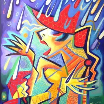 Pintura titulada "Woman in the rain" por Kaola Oty, Obra de arte original, Acrílico