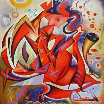 Painting titled "Red woman" by Kaola Oty, Original Artwork