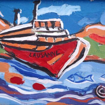 Картина под названием "Boat on Leman Lake" - Kaola Oty, Подлинное произведение искусства