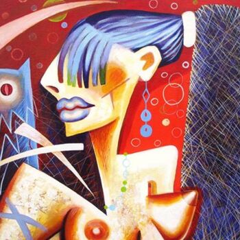 Malerei mit dem Titel "crop of Cubist nude" von Kaola Oty, Original-Kunstwerk