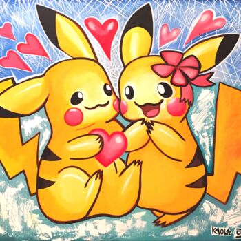 Peinture intitulée "POKEMONS IN LOVE" par Kaola Oty, Œuvre d'art originale, Acrylique