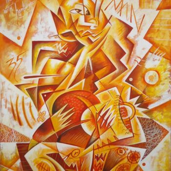 Peinture intitulée "Man with te hamburg…" par Kaola Oty, Œuvre d'art originale