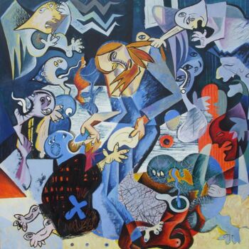 Pintura intitulada "The last supper" por Kaola Oty, Obras de arte originais, Óleo