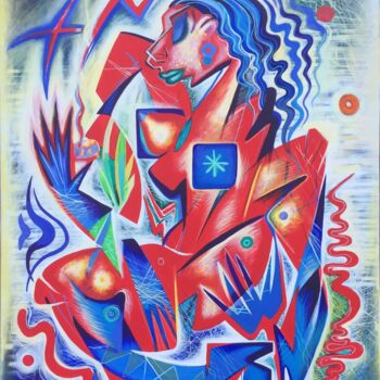 Картина под названием "woman-with-the-cand…" - Kaola Oty, Подлинное произведение искусства