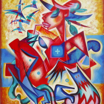 Painting titled "La donna con limonc…" by Kaola Oty, Original Artwork, Acrylic