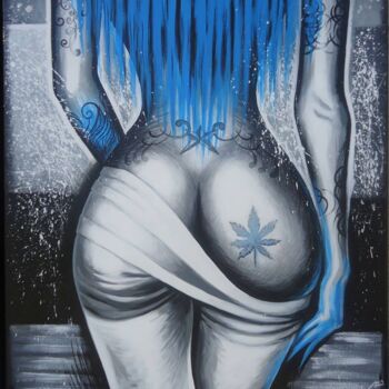 Painting titled "Blue with Tattoo" by Kaola Oty, Original Artwork
