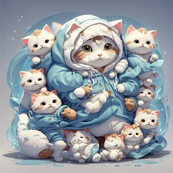 Цифровое искусство под названием "可愛い猫の家族" - Kaori Ooshima, Подлинное произведение искусства, Изображение, сгенерированное ИИ
