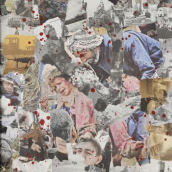 Collages getiteld "The Absurdity of Wa…" door Kaouteur Souibgui, Origineel Kunstwerk, Collages Gemonteerd op Andere stijve p…