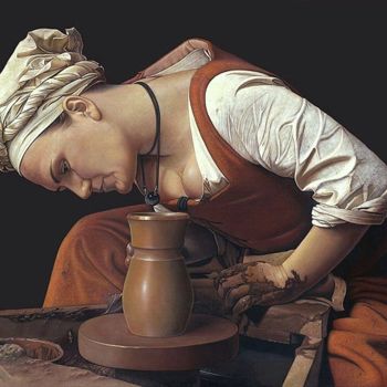 Painting titled "woman &the pottery" by Sinisa Kapeler, Original Artwork