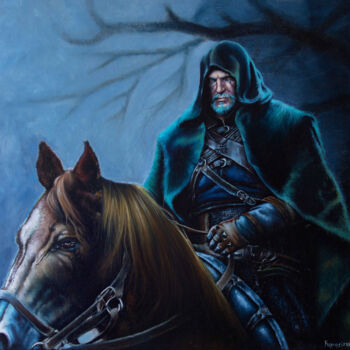 Painting titled "The Witcher Geralt…" by Kaprasis, Original Artwork, Oil Mounted on Wood Stretcher frame