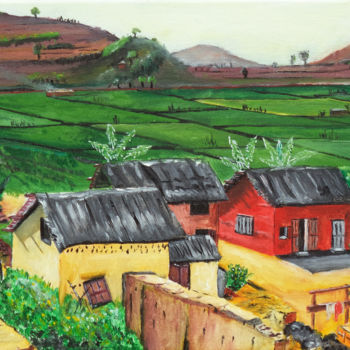 Painting titled "Rizières" by Kapy, Original Artwork, Acrylic