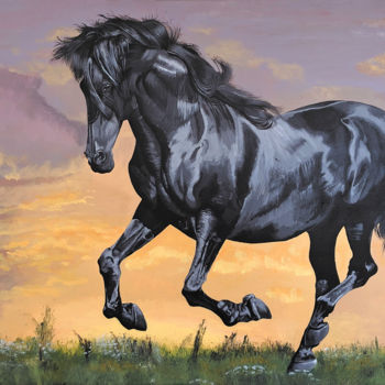 Schilderij getiteld "Dark Galloper" door Karin Aznavour, Origineel Kunstwerk, Acryl