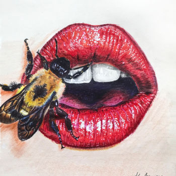 Digital Arts titled "Bee lips" by Karin Aznavour, Original Artwork, Digital Painting