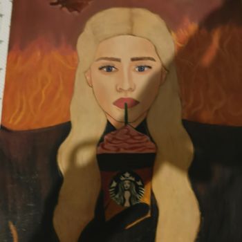 Peinture intitulée "Daynerys targaryen" par Georgios Karaiskos, Œuvre d'art originale, Tempera