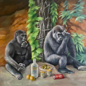 Painting titled "Picnic in the jungle" by Karas Gleb, Original Artwork, Oil