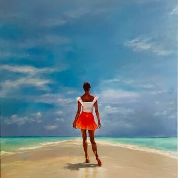 Peinture intitulée "Girl and Beach" par Karas Gleb, Œuvre d'art originale, Huile