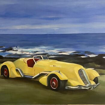 Painting titled "Rare sport car and…" by Karas Gleb, Original Artwork, Oil