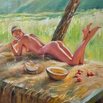 Peinture intitulée "Summer picnic" par Karas Gleb, Œuvre d'art originale, Huile