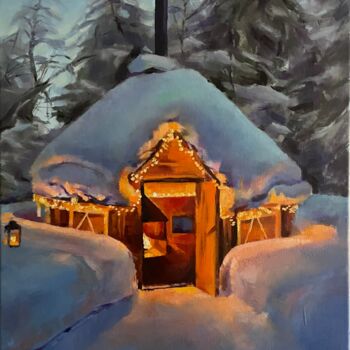 Painting titled "New Year's house" by Karas Gleb, Original Artwork, Oil