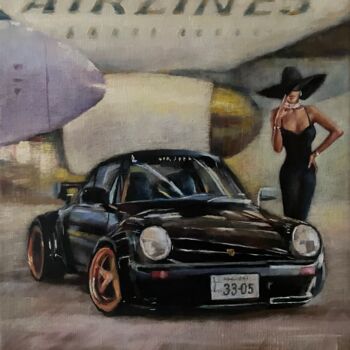 Schilderij getiteld "Lady Porsche" door Karas Gleb, Origineel Kunstwerk, Olie