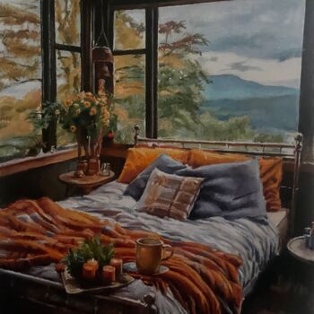 Malarstwo zatytułowany „Autumn interior” autorstwa Karas Gleb, Oryginalna praca, Olej