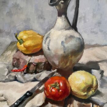 Peinture intitulée "Still life with veg…" par Karas Gleb, Œuvre d'art originale, Huile