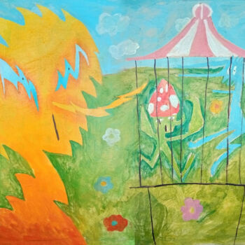 Peinture intitulée "Детки в клетке" par Garik Karasev, Œuvre d'art originale, Huile