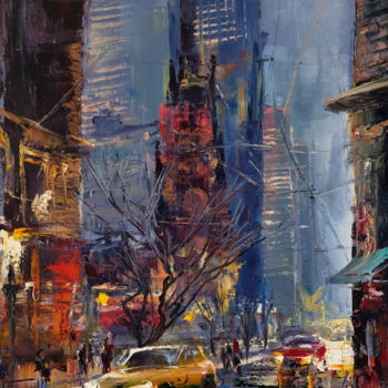 Peinture intitulée "NY By Night" par Maria Karatekin, Œuvre d'art originale, Huile Monté sur Châssis en bois