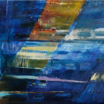 Painting titled "Pejzaż geometryczny…" by Edward Karczmarski, Original Artwork, Oil