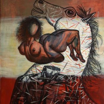 Painting titled "Horses and people" by Karen Aghamyan, Original Artwork