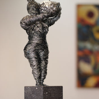 Sculpture titled "Woman with vase (37…" by Karen Axikyan, Original Artwork, Metals