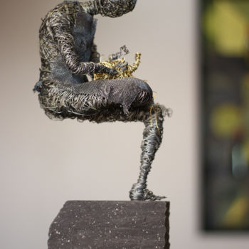 Sculpture titled "Me and the elephant…" by Karen Axikyan, Original Artwork, Metals